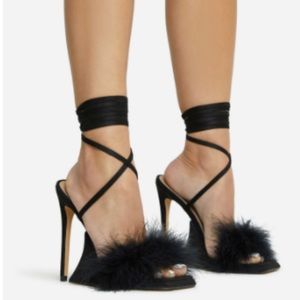 Brand new SORRENTI LACE UP FLUFFY FAUX FEATHER DETAIL PLATFORM STILETTO HEEL